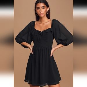 Lulu's Black Smocked Three-Quarter Sleeve Mini Dress Size XS
